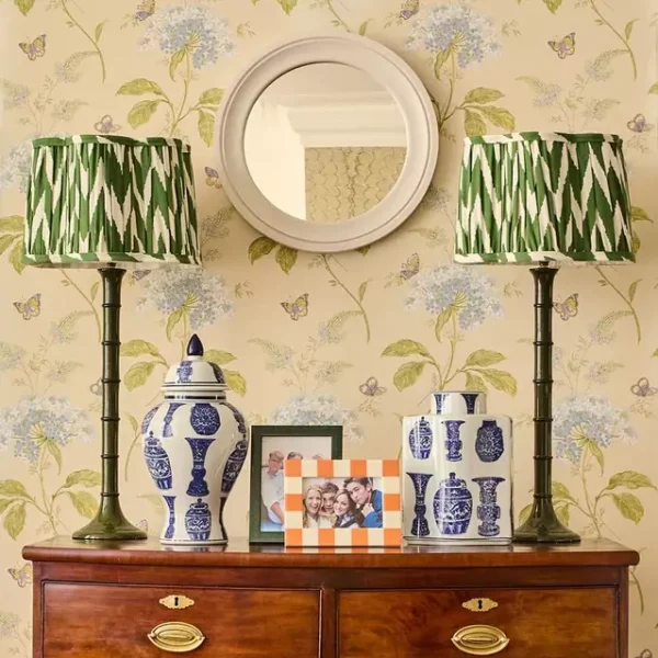 Scalloped Cotton Ikat Lampshade - Green