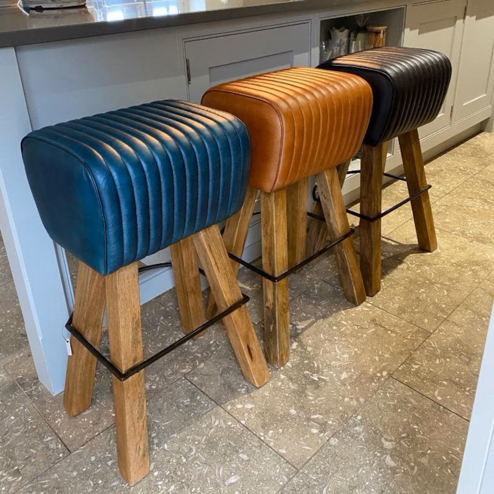 Leather pommel horse style breakfast bar stool Leather pommel horse style breakfast bar stool