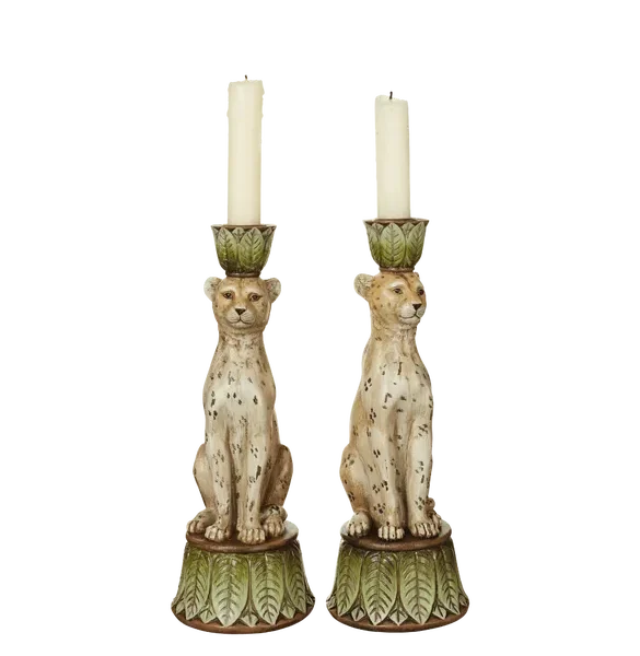 Pair of Lakadema Leopard Candle Holders