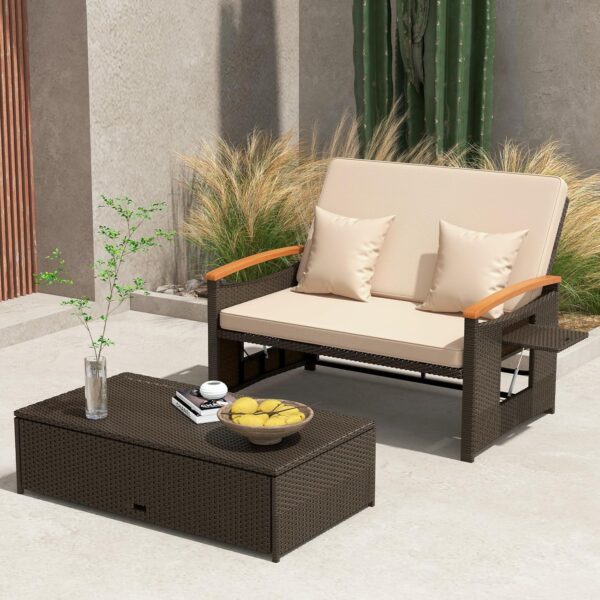 COSTWAY Large Garden Rattan Sofa Bed