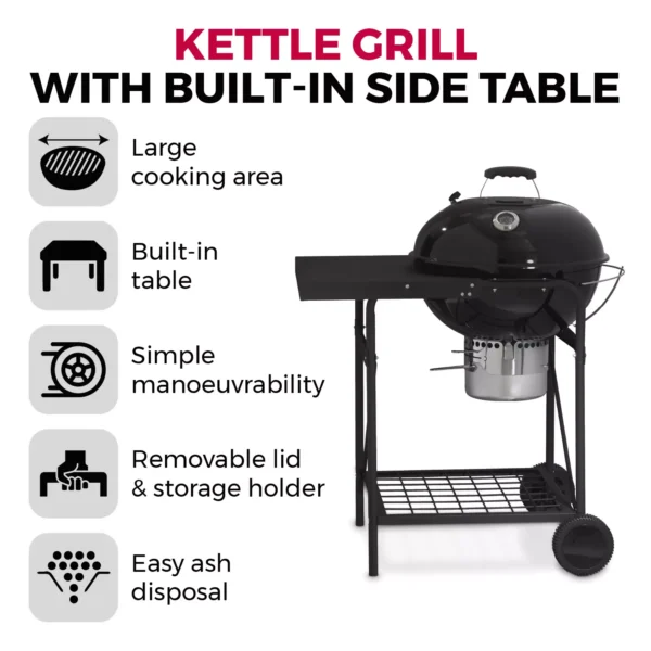 Alternative view of kettle bbq grill with side table