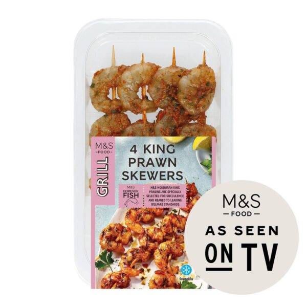 M&S Grill 4 King Prawn Skewers with Nduja Marinade