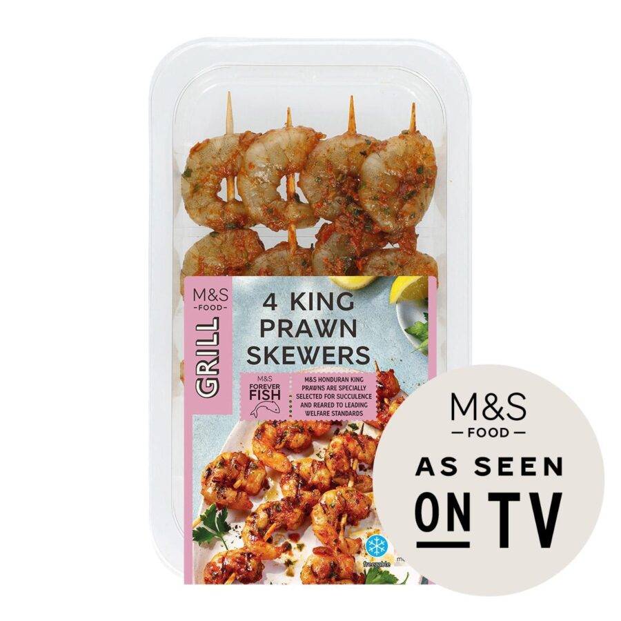 M&s grill 4 king prawn skewers with nduja marinade
