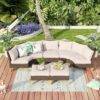 MFSTUDIO Outdoor Corner Sofa Set with Table & Stool