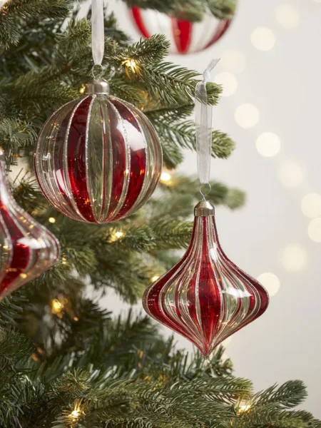 Six luxury candy striped glass baubles
