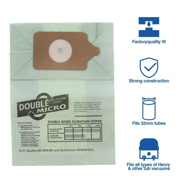 10 x vacuum hoover dust bags for numatic henry, hetty, james, charles, and harry models