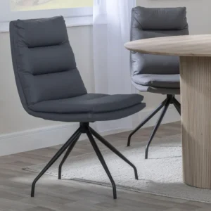 Diego grey leather swivel dining chair with black legs