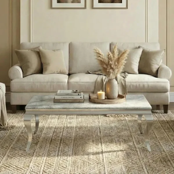 Louis Grey Marble and Chrome Coffee Table