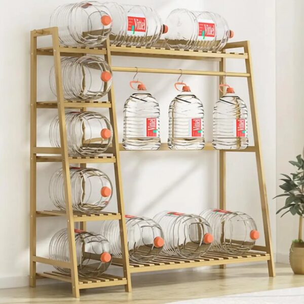 Living and home bamboo clothing garment rack – 7‑tier storage shelf (natural)