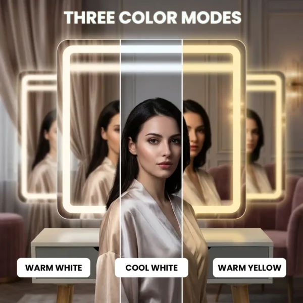 Alivio vanity dressing table set with rectangle led mirror & stool (grey)